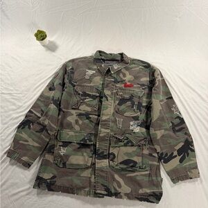 Brooklyn Cloth Camo Button Up Jacket Military Size L Denim